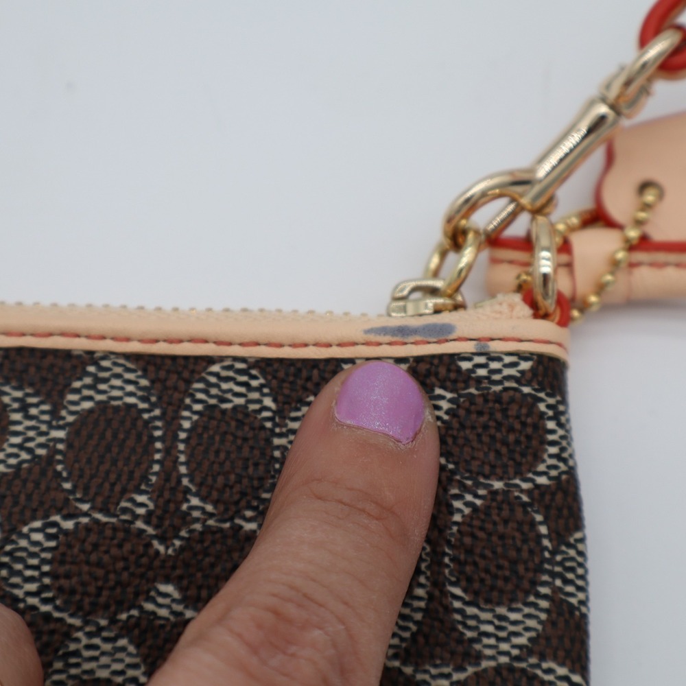 Coach Corner Zip Womens Brown Signature Canvas Inner Pockets Wristlet Wallet - Picture 4 of 8